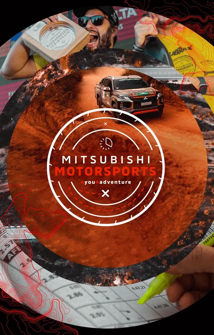 Foto de uma das etapas do Rally Mitsubishi Motorsports onde temos um Mitsubishi andando em uma estrada de terra